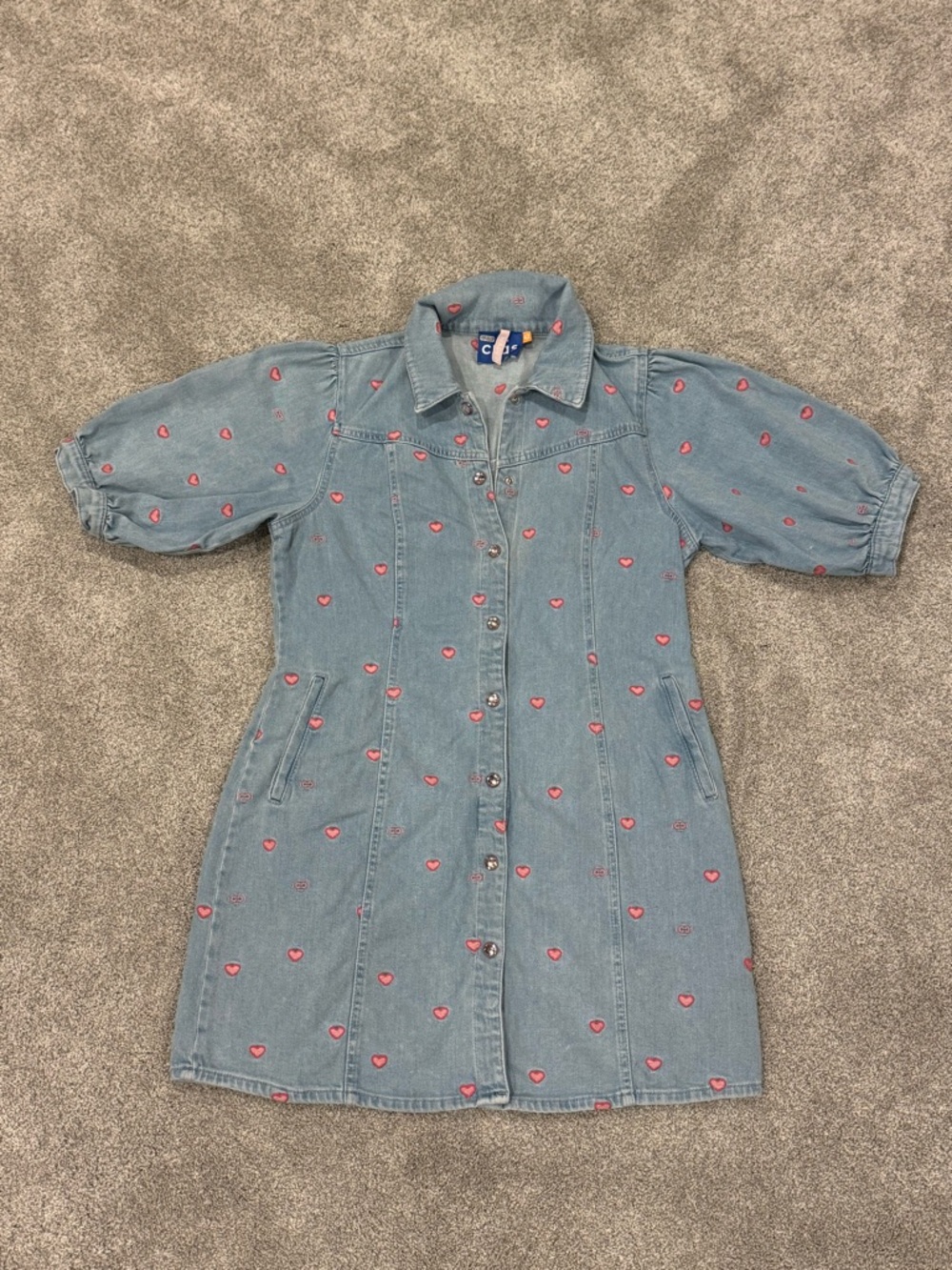 Crās Patti Denim Mini Dress Light Blue Pink Hearts  size XL 🩷 - Picture 6 of 15